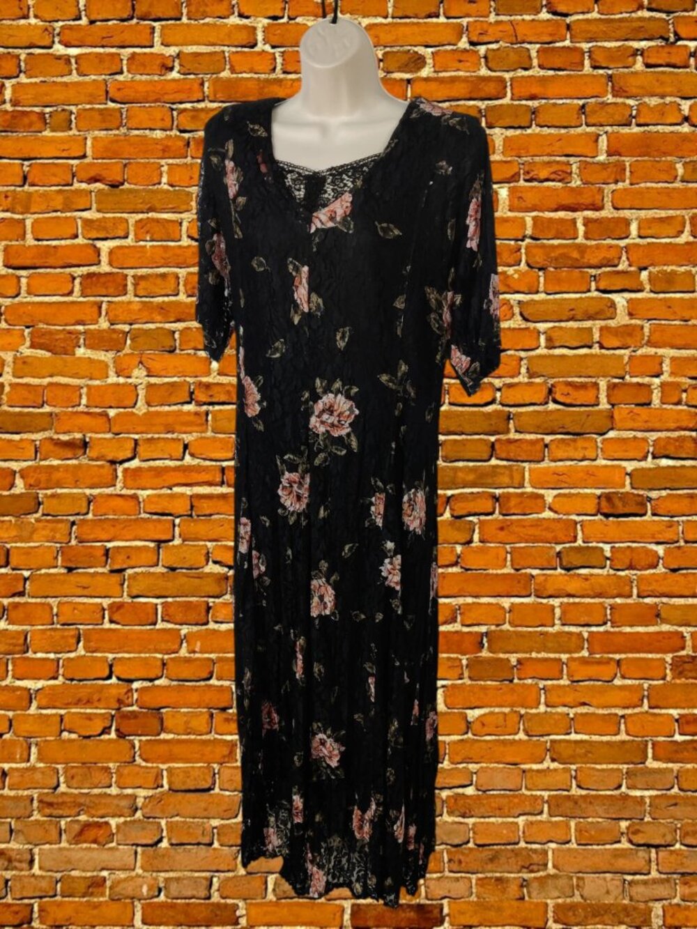 Black vintage-style large-sized loose-fitting long women's dress